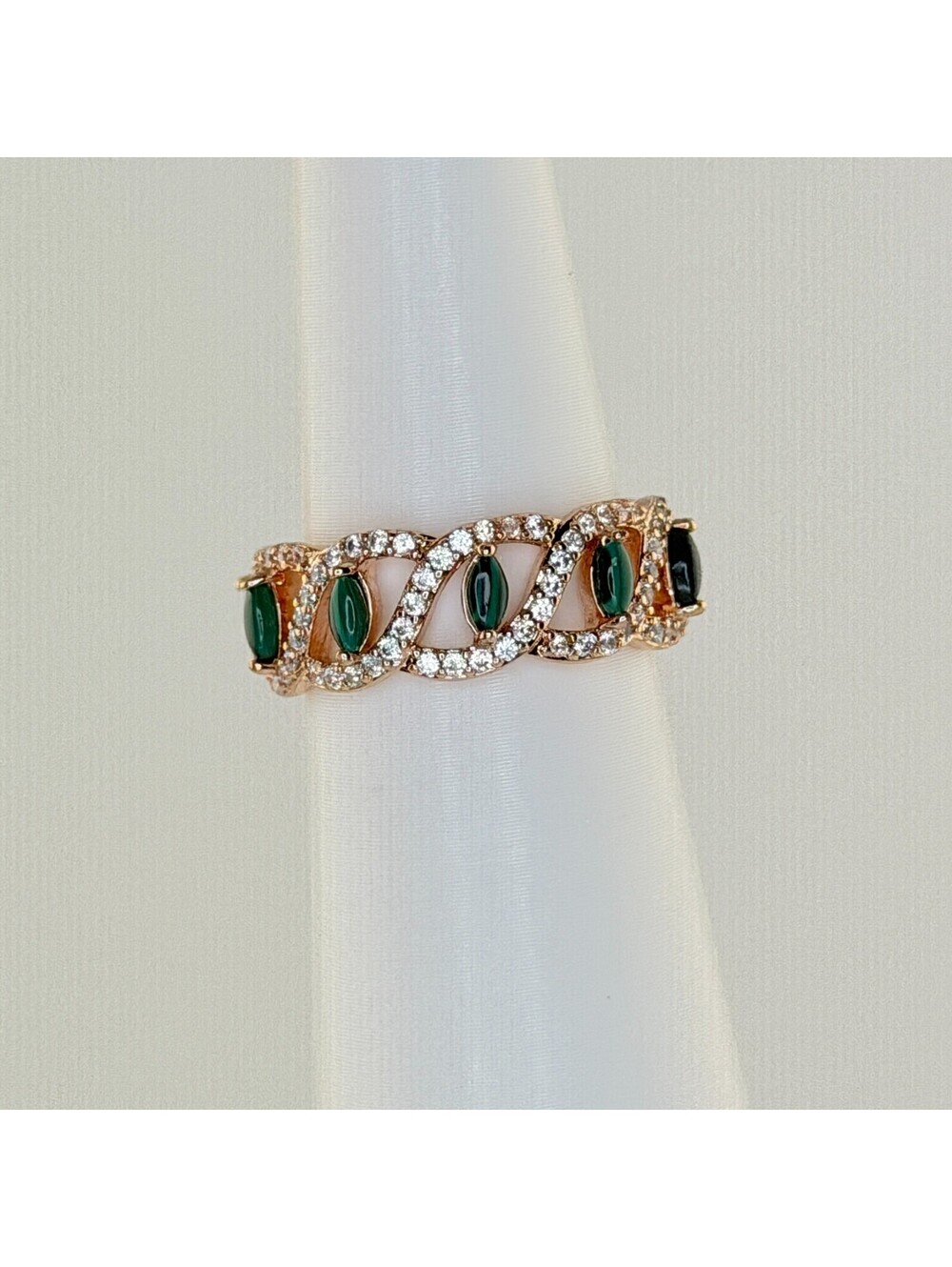 Bomb Party Sz 6 "Pebble Path" Malachite Magnesite on Rose Gold RG25687
